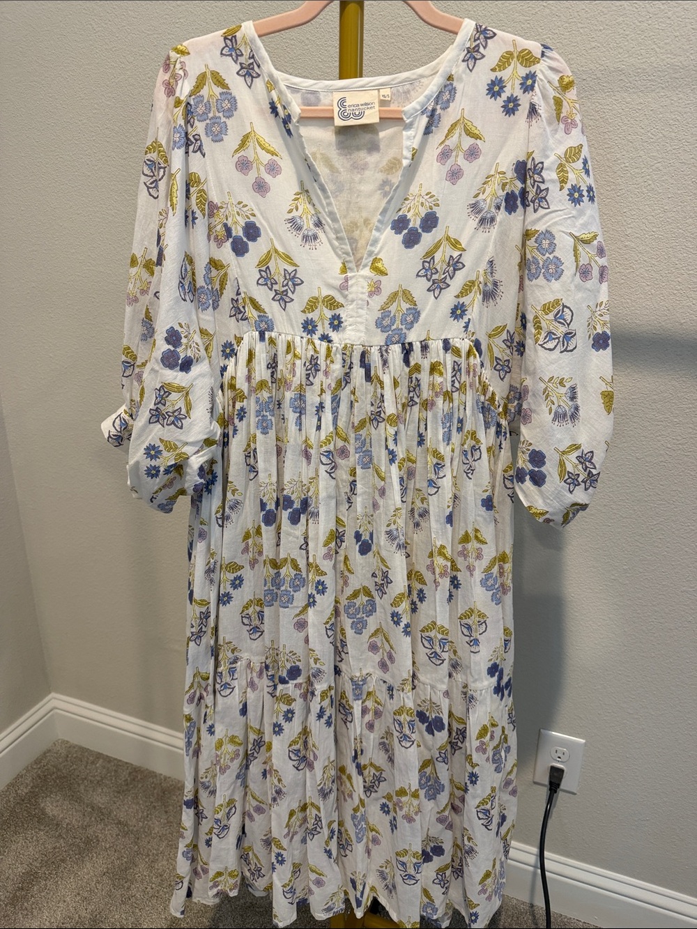 Erica Wilson Nantucket Floral Block Print Cotton Midi Dress Size XS/S
